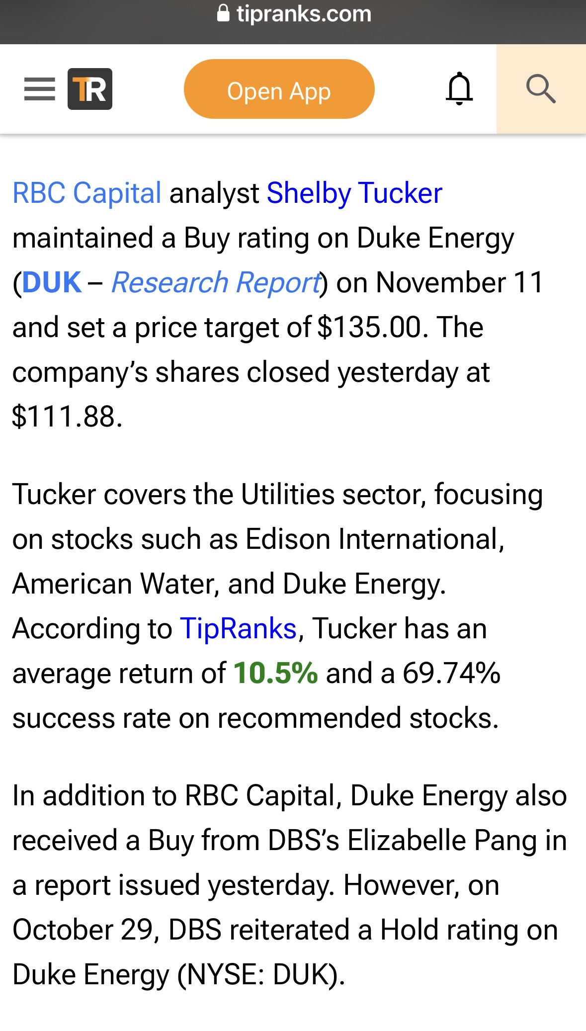 Duke Energy Gets a Buy from RBC Capital.