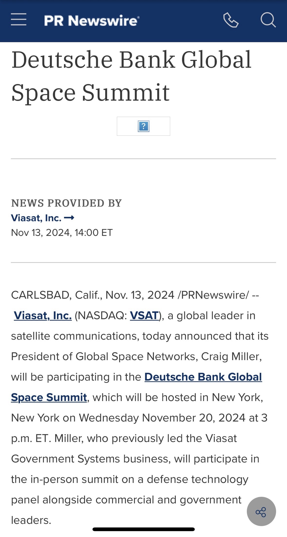 $Viasat (VSAT.US)$$Deutsche Bank (DB.US)$