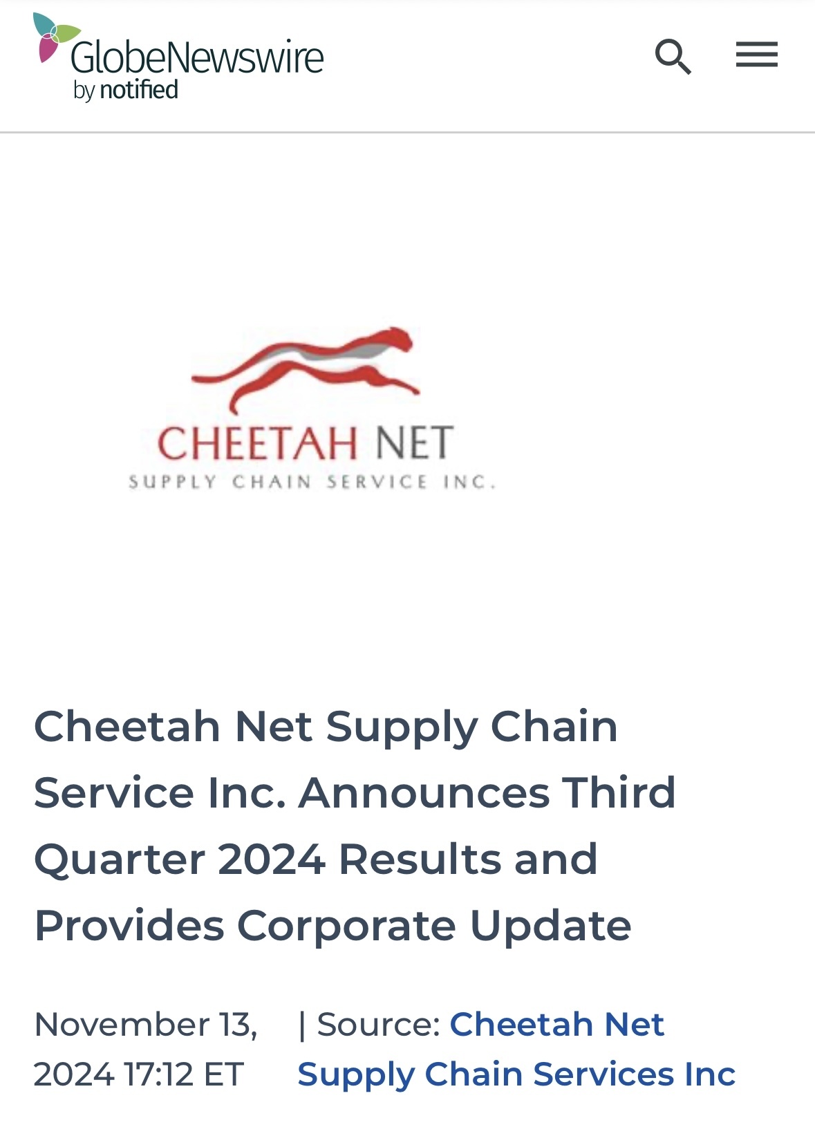 $Cheetah Net Supply Chain Service (CTNT.US)$