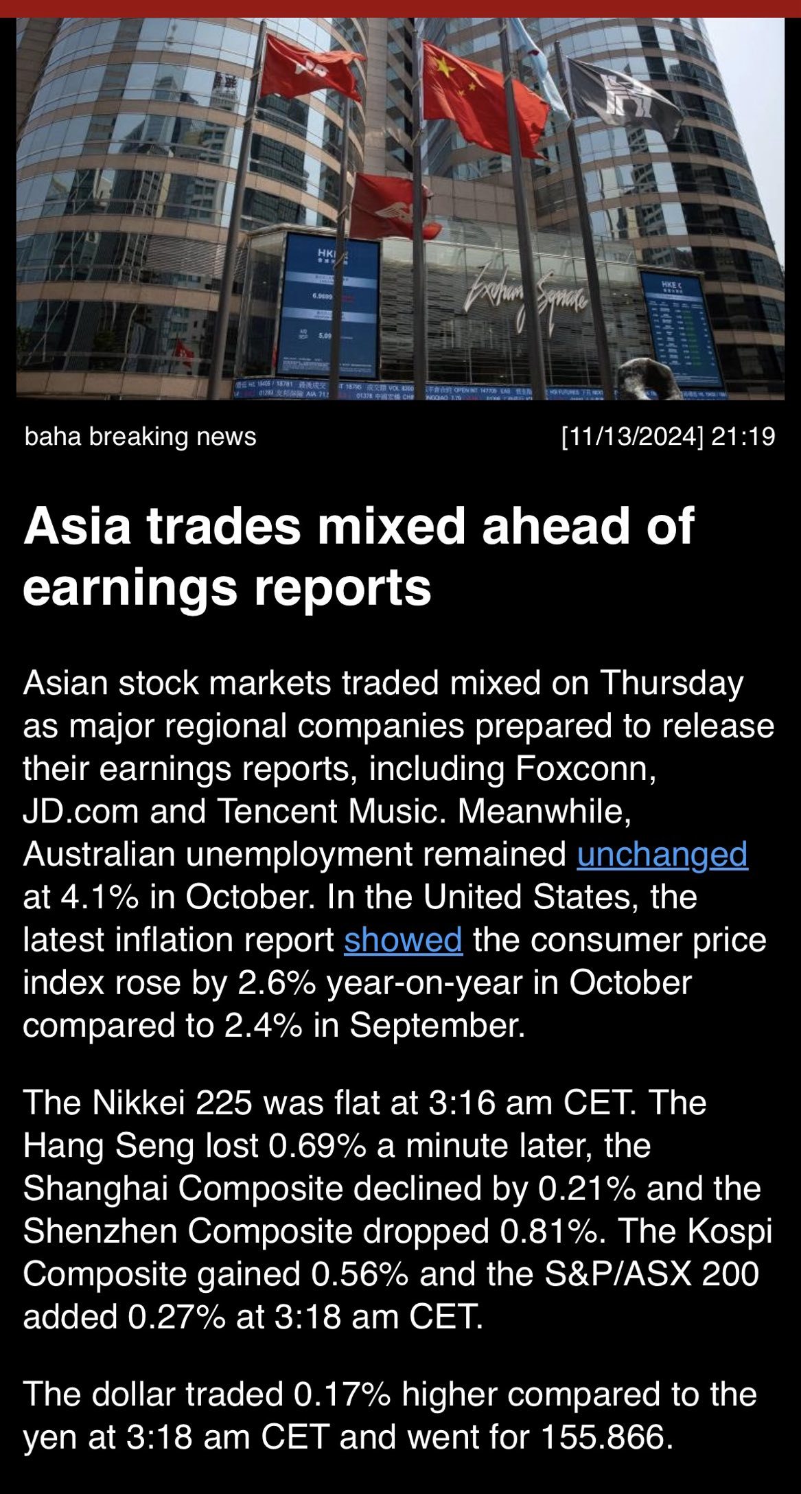 Asia trades mixed ahead of earnings reports.