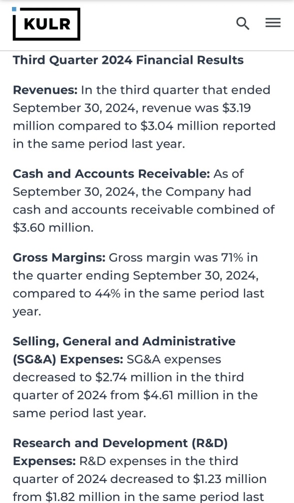 KULR Reports Record Revenue for the Third Quarter of 2024.