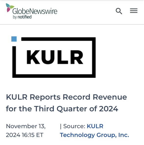 KULR Reports Record Revenue for the Third Quarter of 2024.