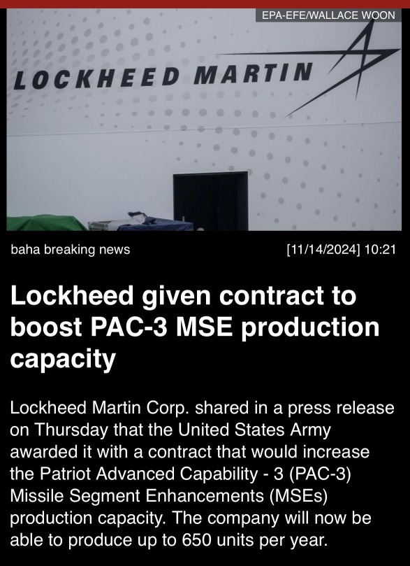 Lockheed given contract to boost Pac-3 MSE production capacity