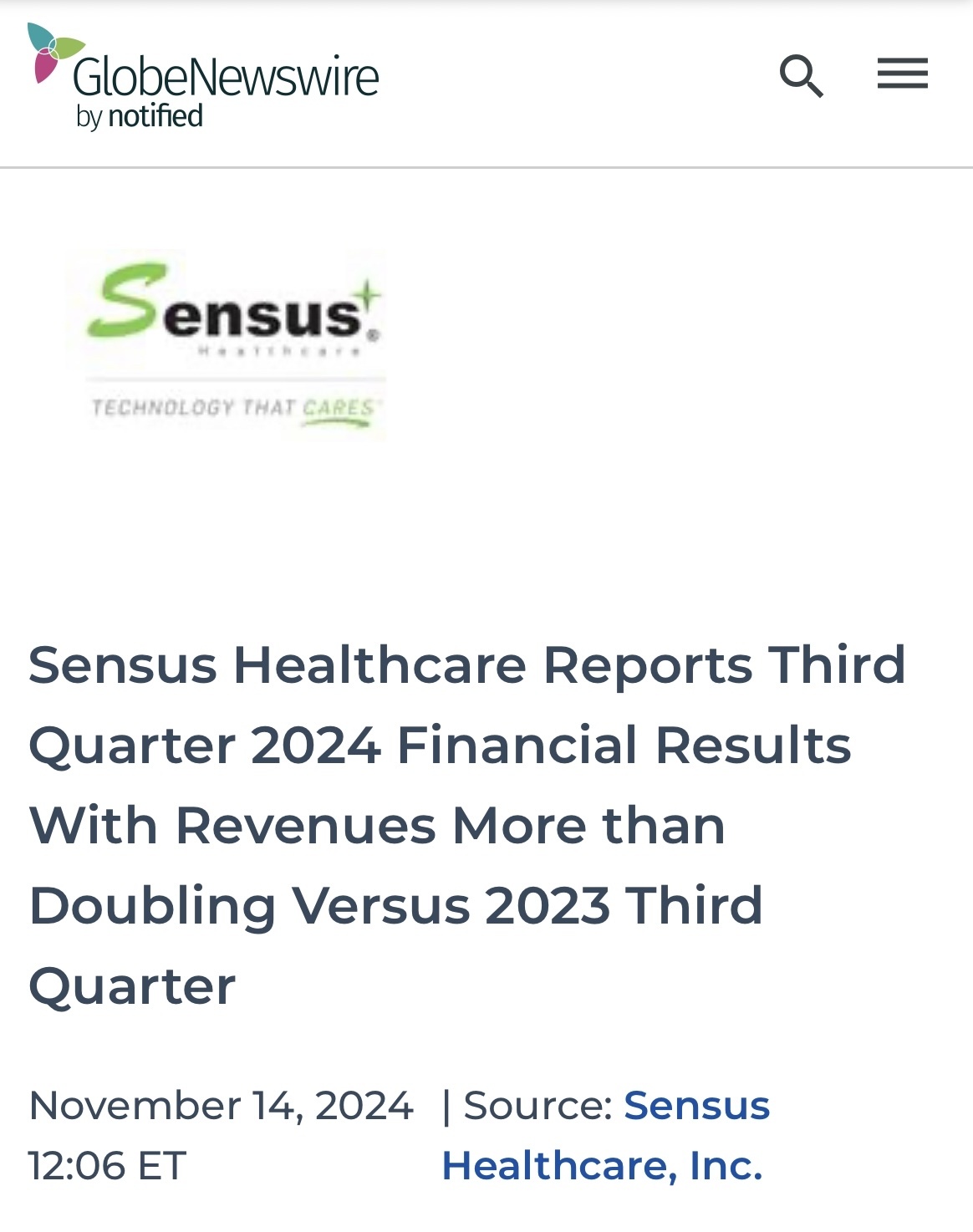 $Sensus Healthcare (SRTS.US)$