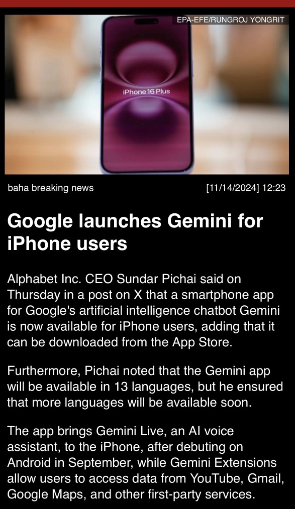 Google launched Gemini for iPhone users.