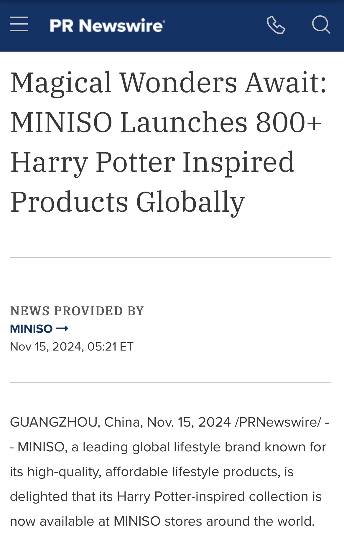 MINISO Launches 800+ Harry Potter Inspired Products Globally