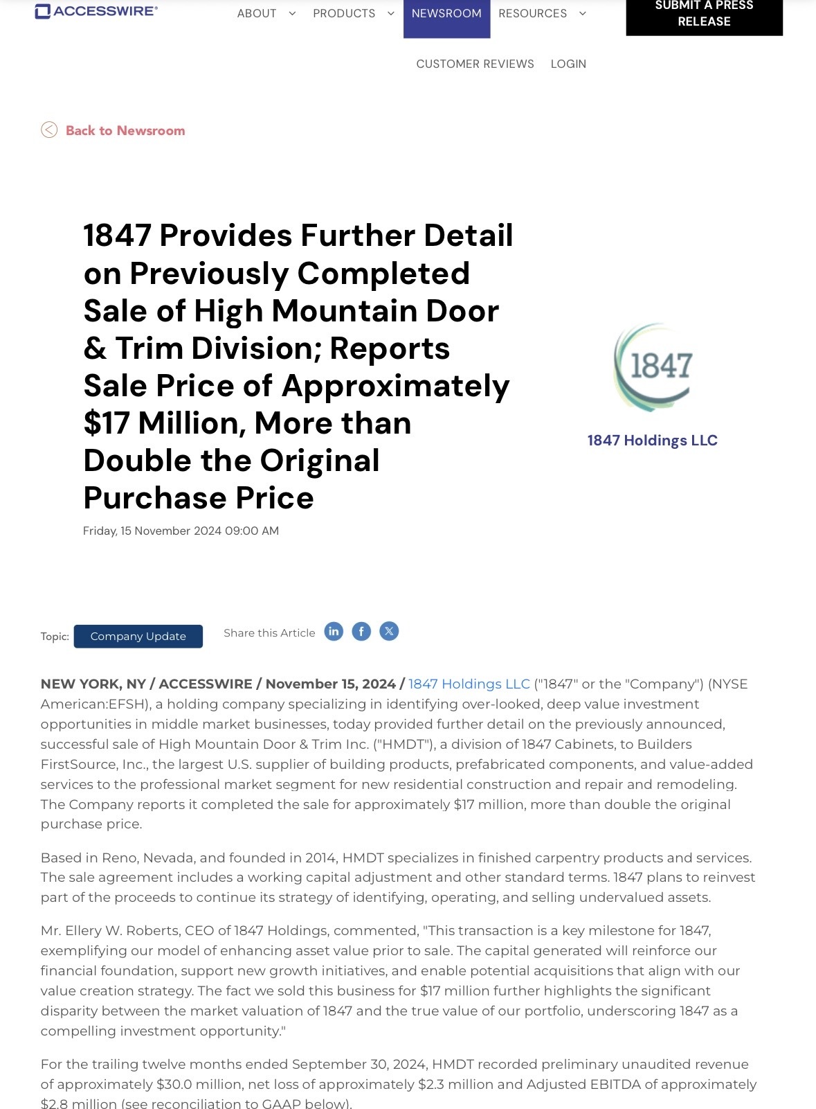 $1847 Holdings (EFSH.US)$