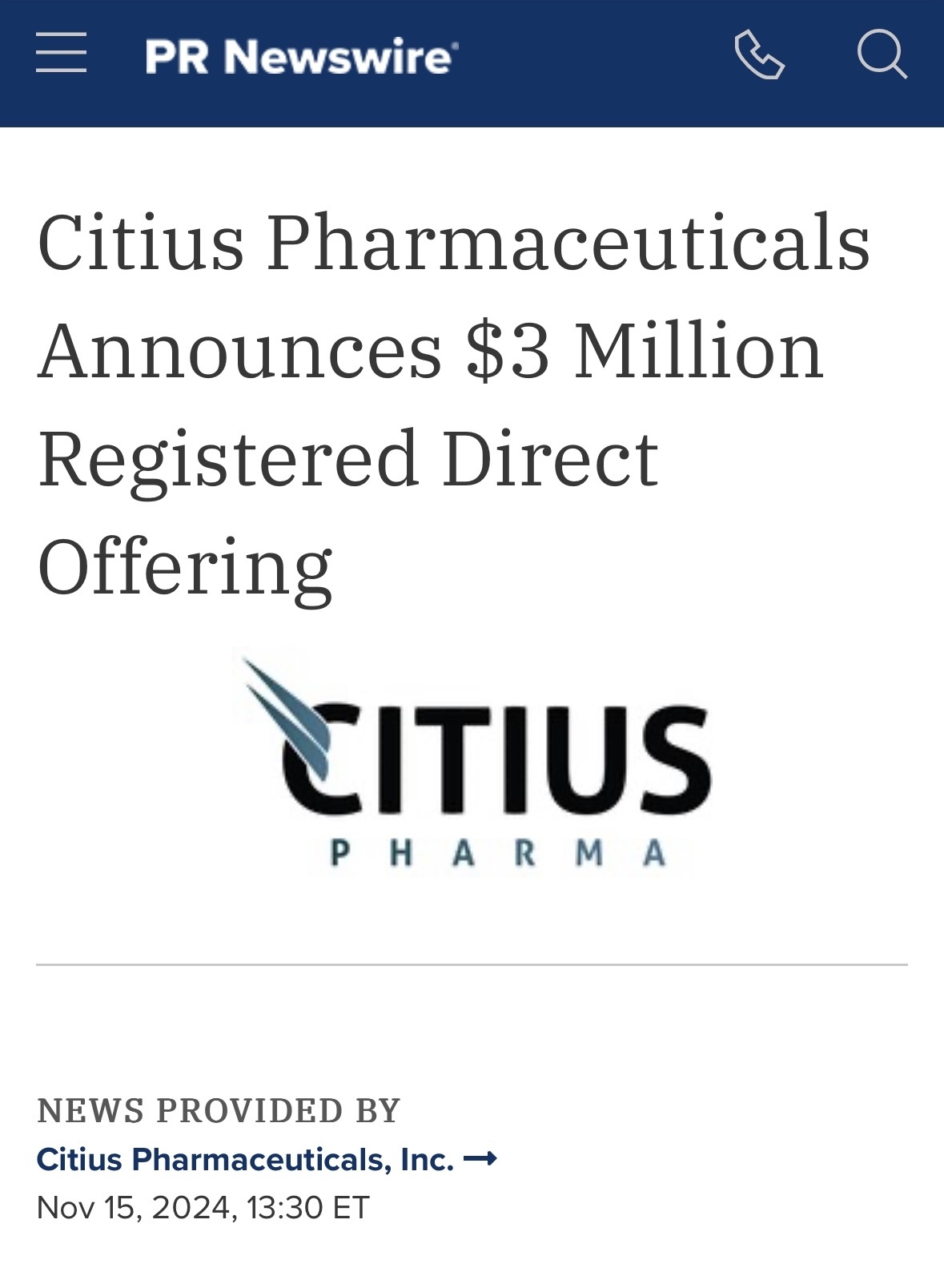 $Citius Pharmaceuticals (CTXR.US)$