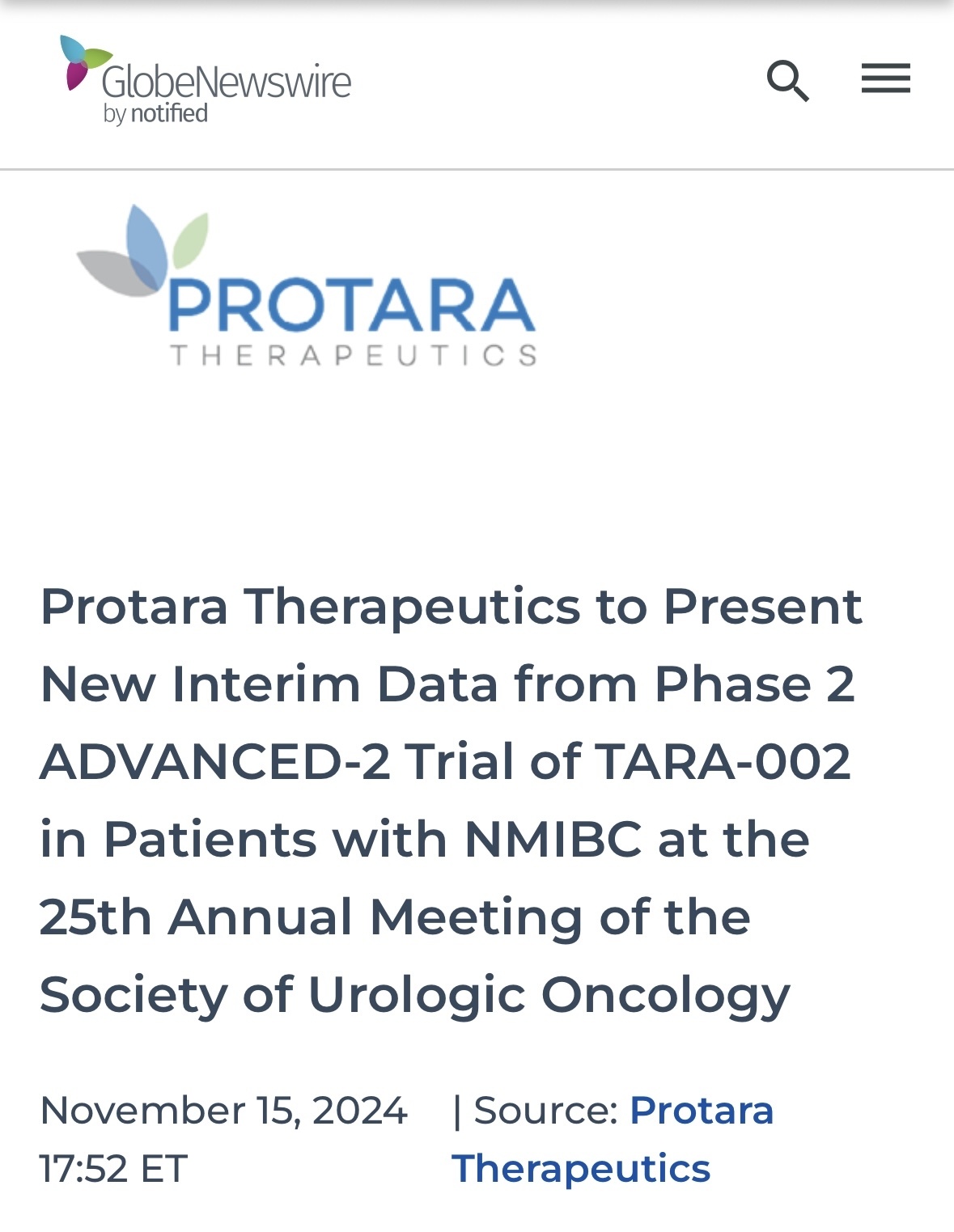 $Protara Therapeutics (TARA.US)$