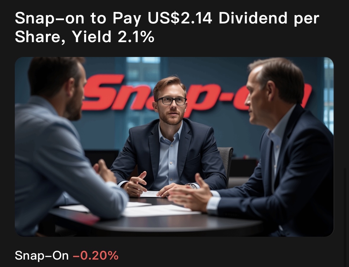 Snap-on to Pay (USD) $2.14 Dividend per Share, Yield 2.1%