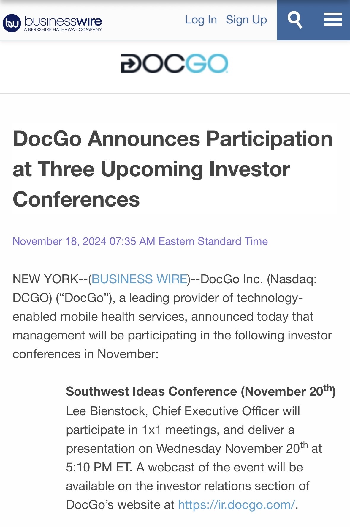 $DocGo (DCGO.US)$