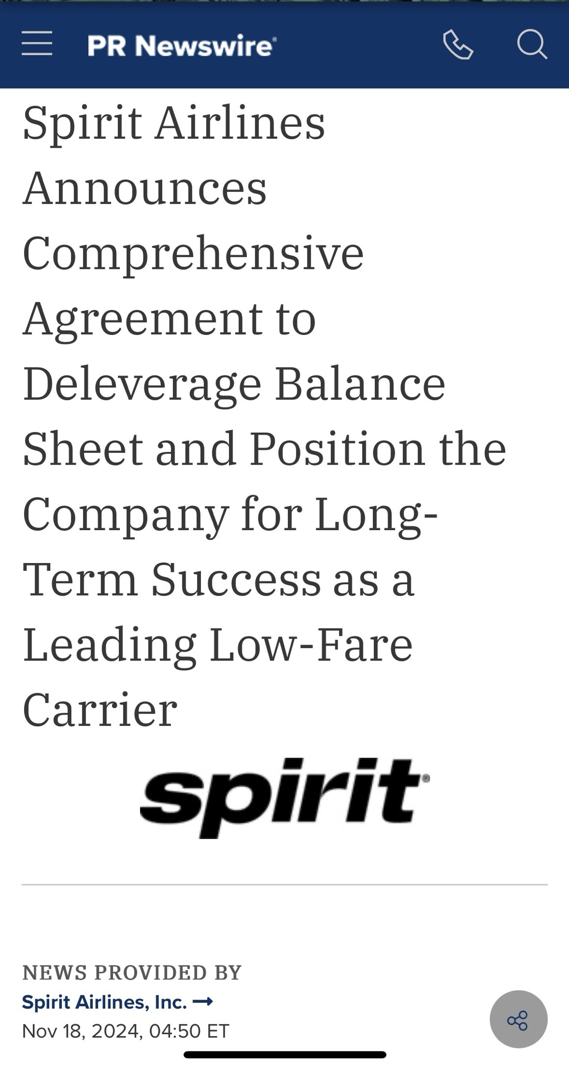 $Spirit Airlines (SAVE.US)$