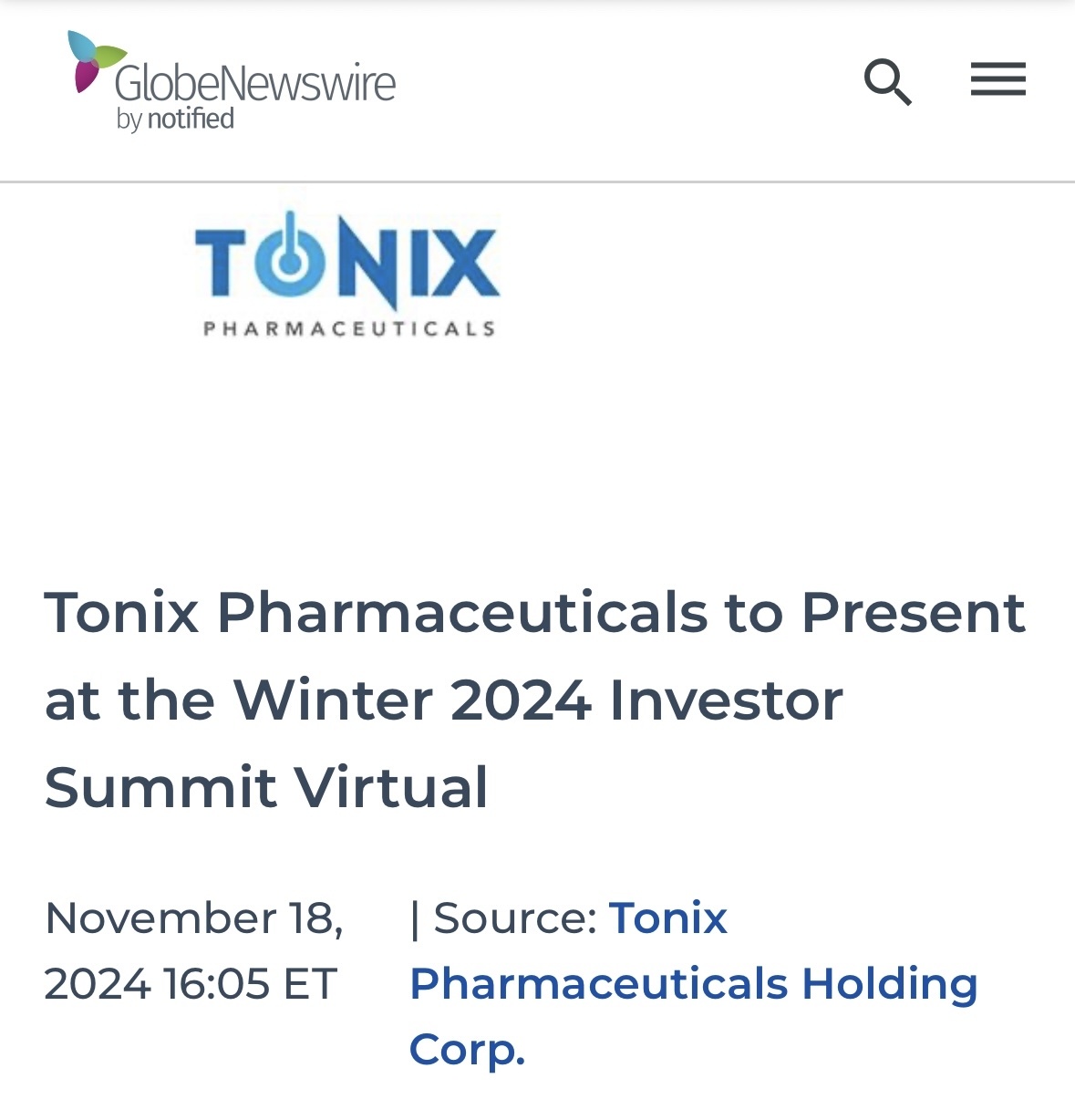 $Tonix Pharmaceuticals (TNXP.US)$