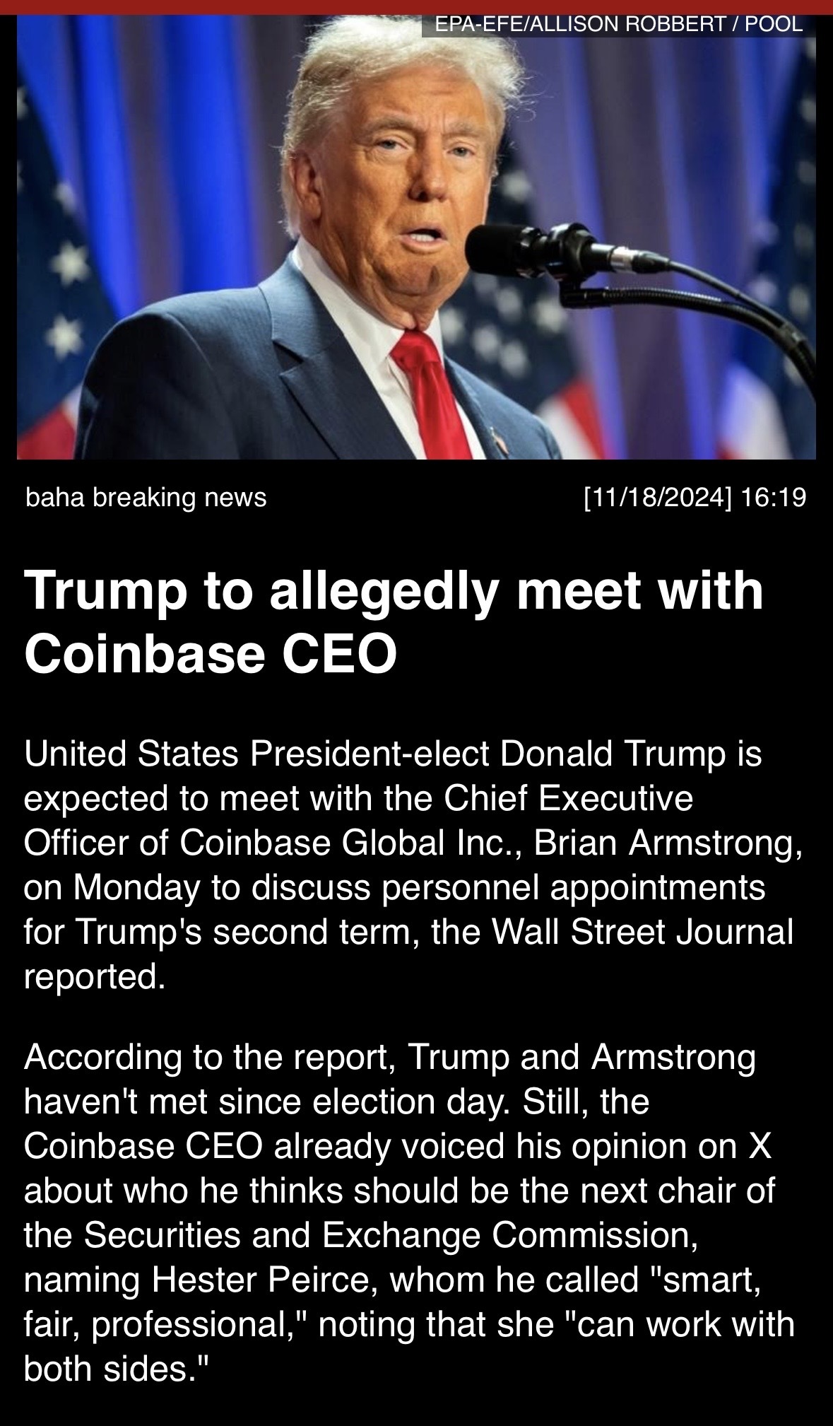 Trump to allegedly meet with Coinbase CEO. - moomoo Community