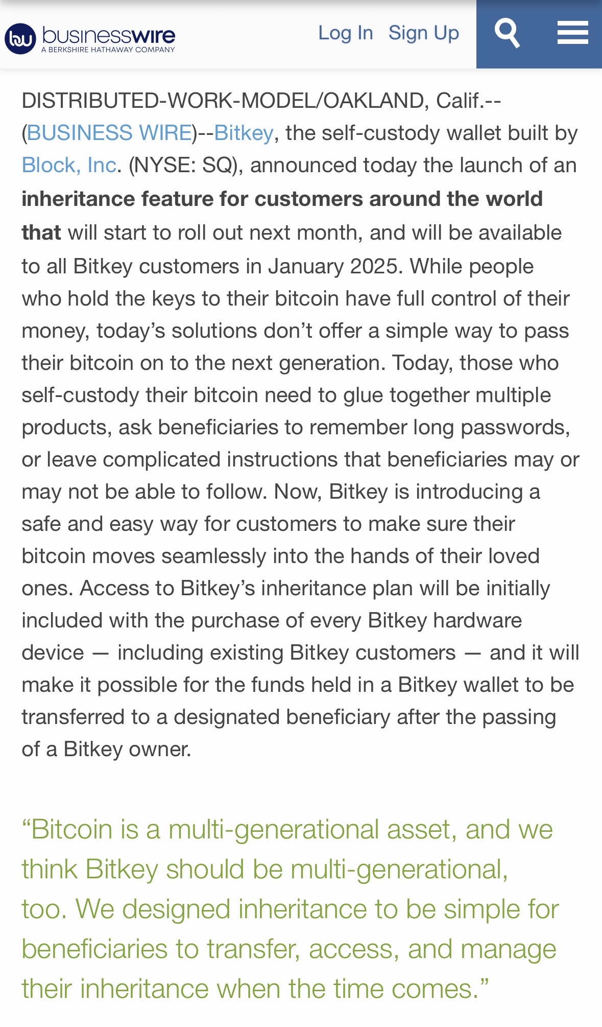 Bitkeyは継承機能を開始し、シームレスな遺産ビットコインの転送を可能にします。