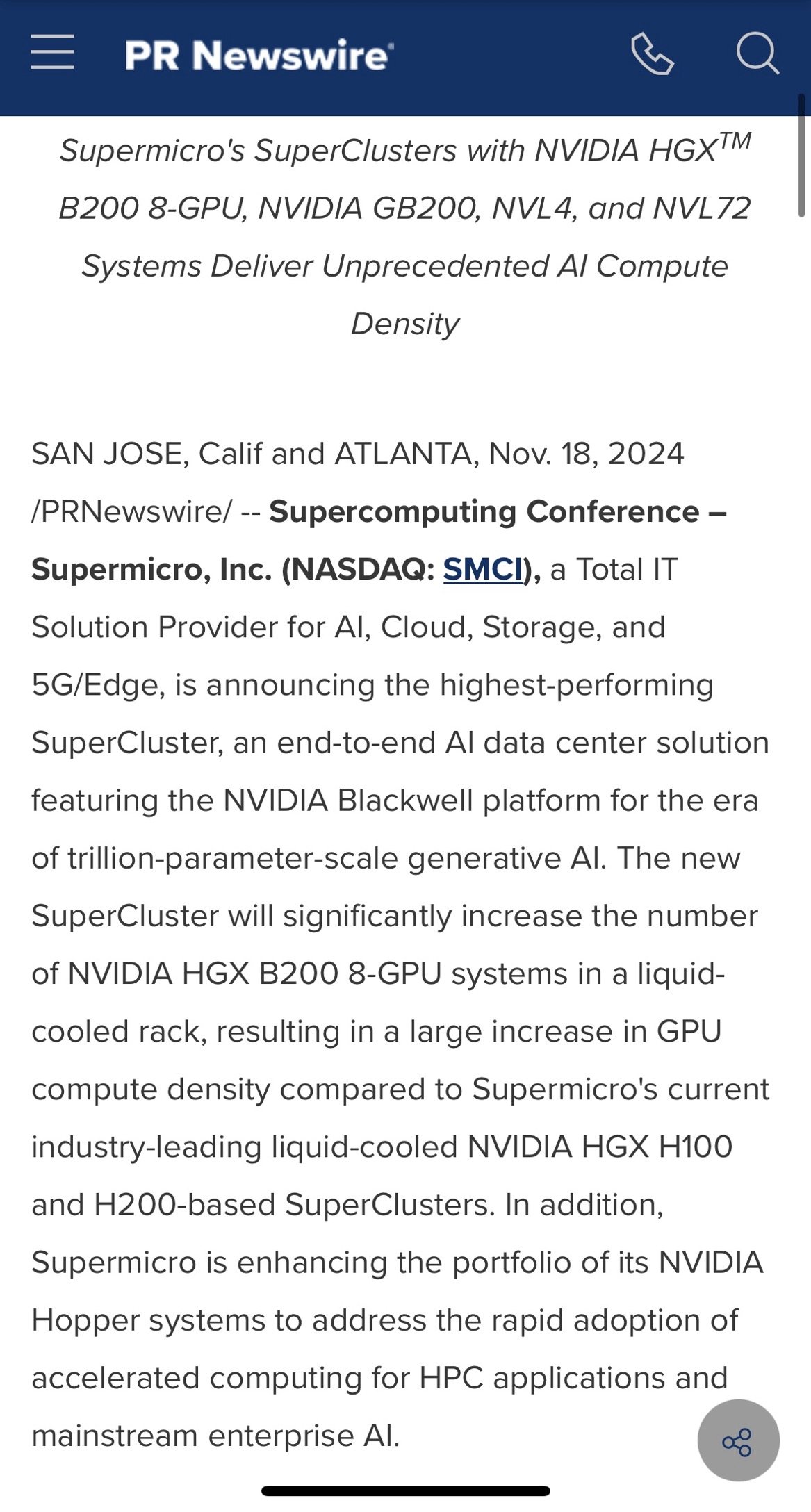 Supermicro Delivers Direct-Liquid-Optimized NVIDIA Blackwell Solutions