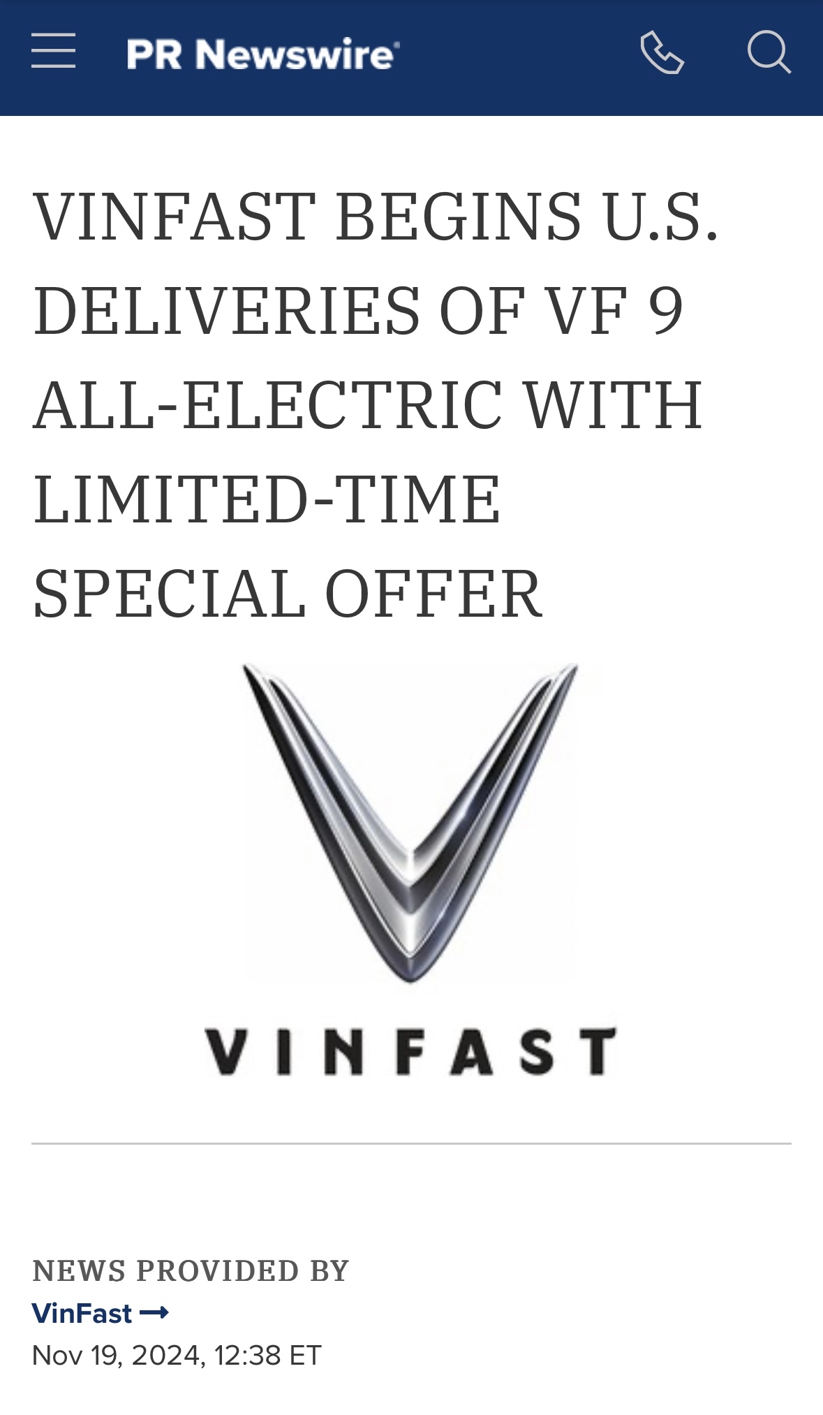 VINFAST BEGINS U.S. DELIVERIES OF VF 9 ALL-ELECTRIC WITH LIMITED-TIME SPECIAL OFFER.