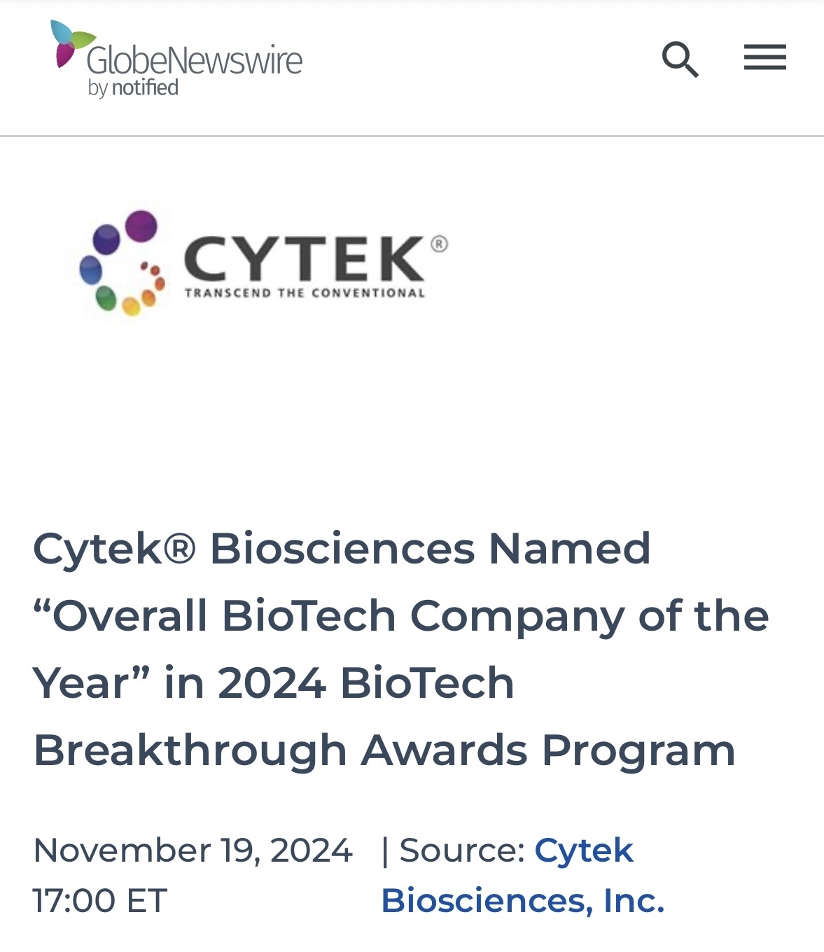 $Cytek Biosciences (CTKB.US)$