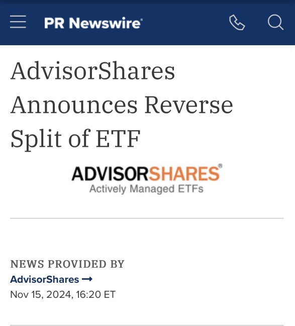 AdvisorSharesはetfの逆分割を発表しました。