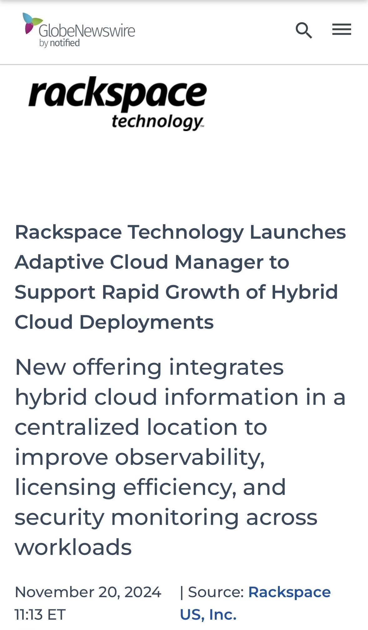 $Rackspace Technology (RXT.US)$