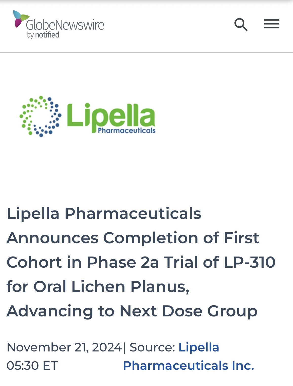 $Lipella Pharmaceuticals (LIPO.US)$