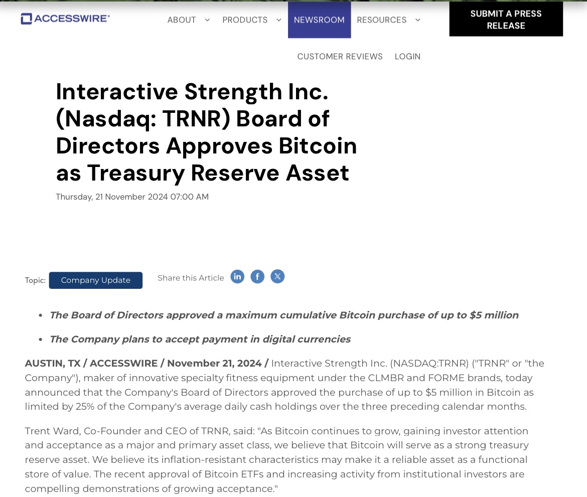 Approves Bitcoin as Treasury Reserve Asset. 👇