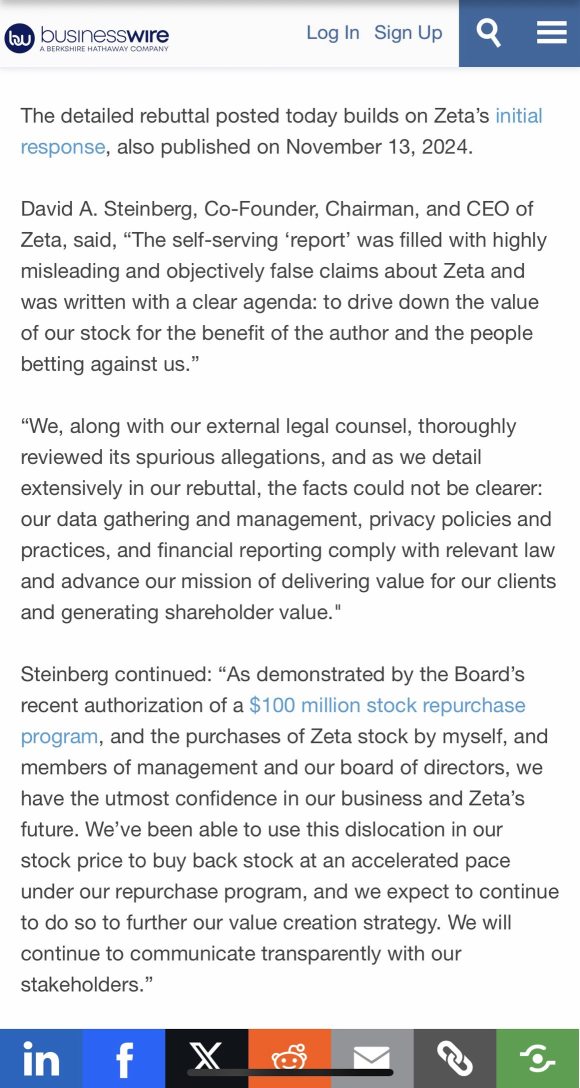 Zeta Global Corrects False and Misleading Claims About Its Business…