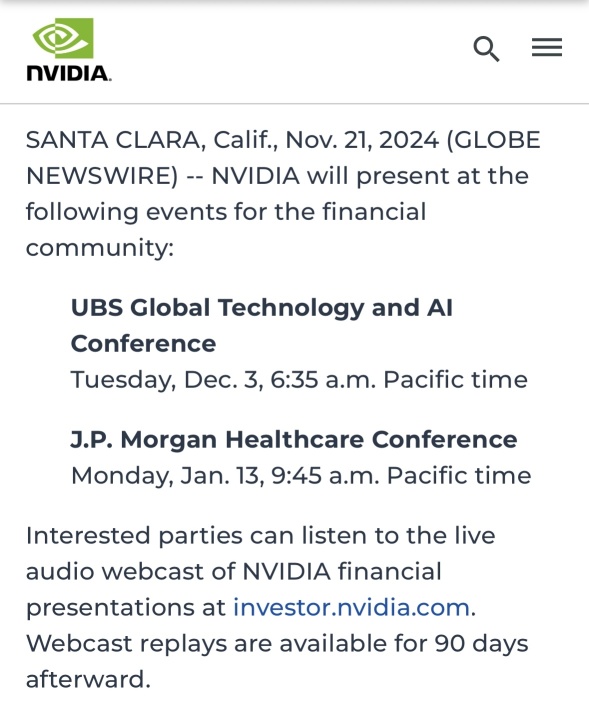 NVIDIA Announces Upcoming Events for Financial Community