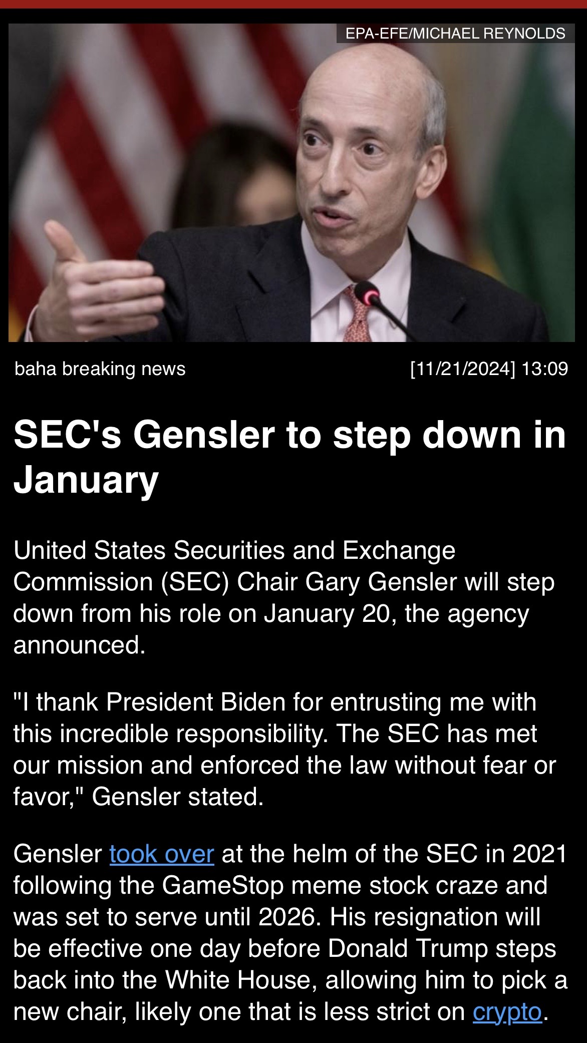 SEC’s Gensler to step down in January