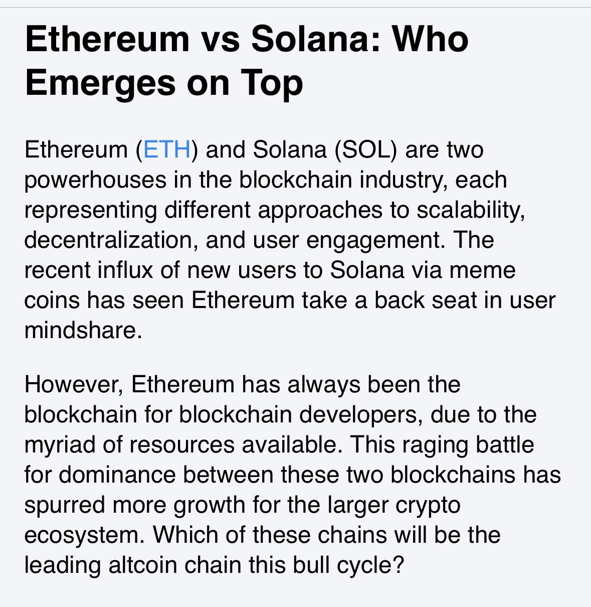 Ethereum vs. Solana: Who will Emerge as the Top Altcoin This Cycle?