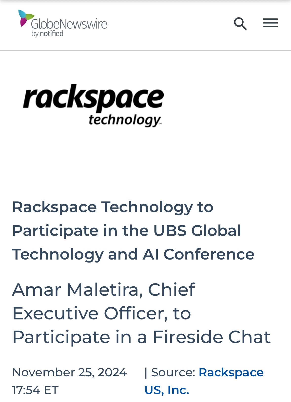 $Rackspace Technology (RXT.US)$