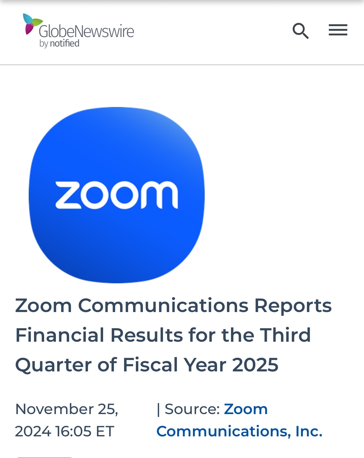 Zoom通信は2025会計年度第三四半期の財務結果を報告します