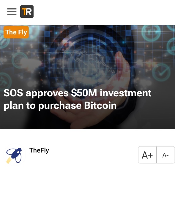 SOS株は前場取引で26%急騰し、5000万ドルのビットコイン計画によるものです。