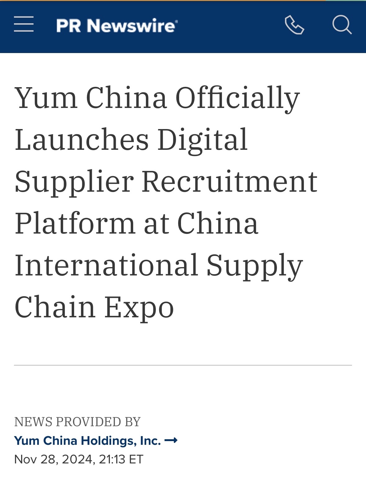 $Yum China (YUMC.US)$