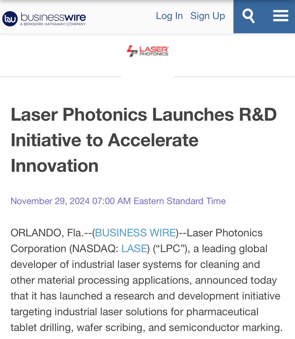 $Laser Photonics (LASE.US)$