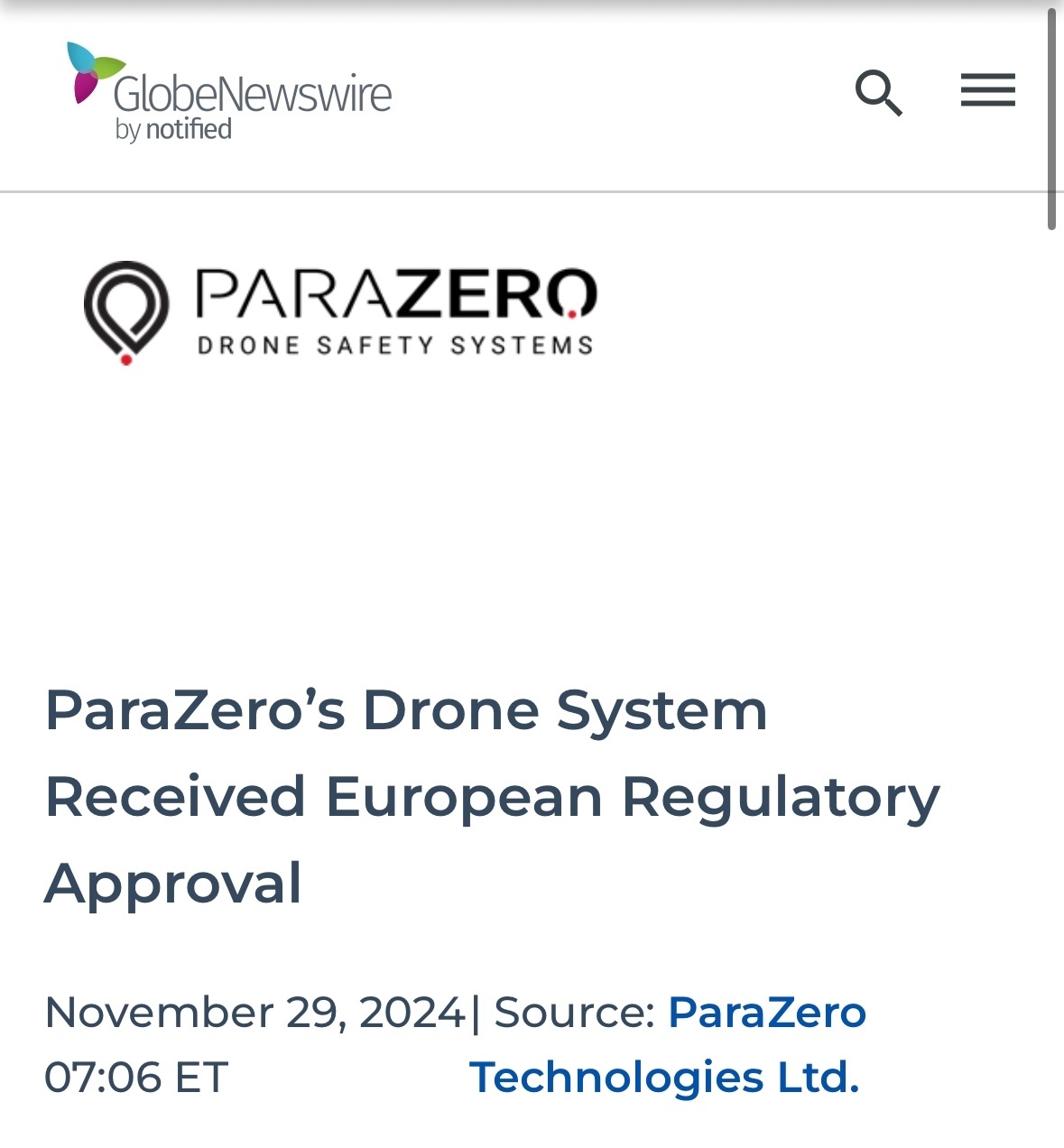 $ParaZero Technologies (PRZO.US)$