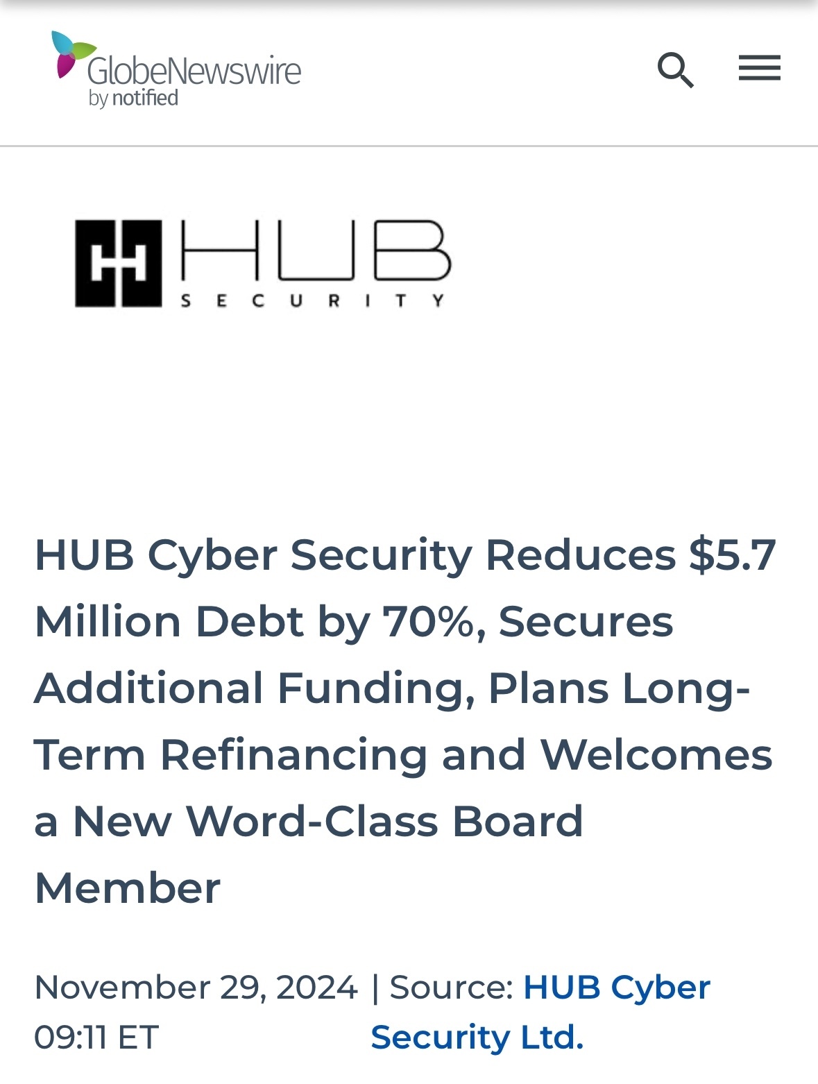 $HUB Cyber Security (HUBC.US)$