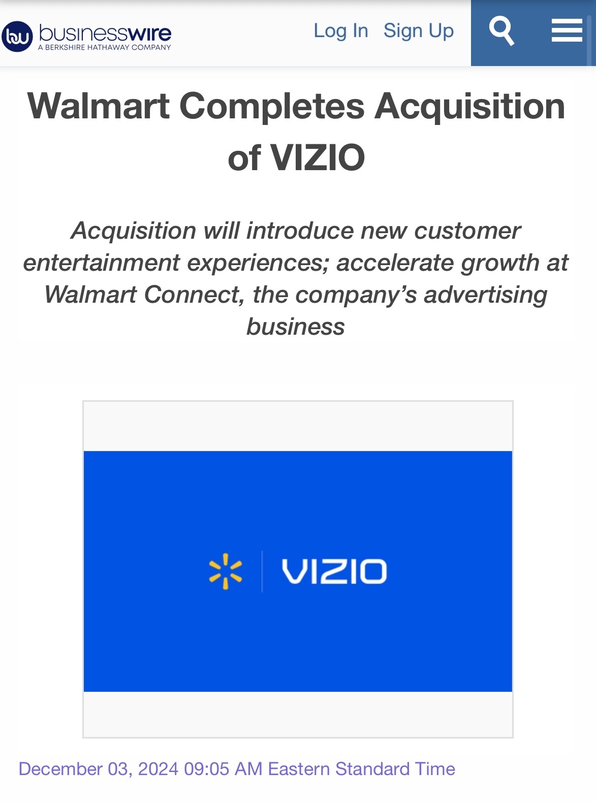 $沃尔玛 (WMT.US)$$VIZIO (VZIO.US)$