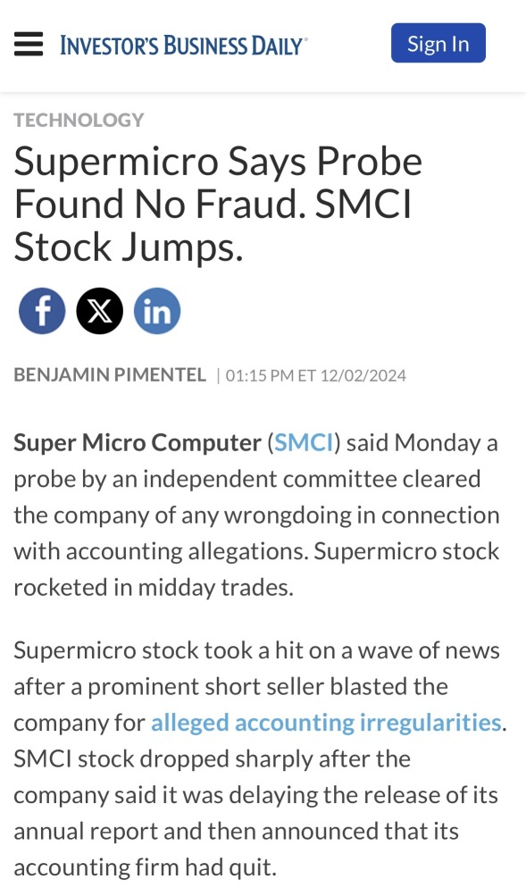 🚨🚨  Supermicro Says Probe Found No Fraud. SMCI Stock Jumps. 🚨🚨🚨