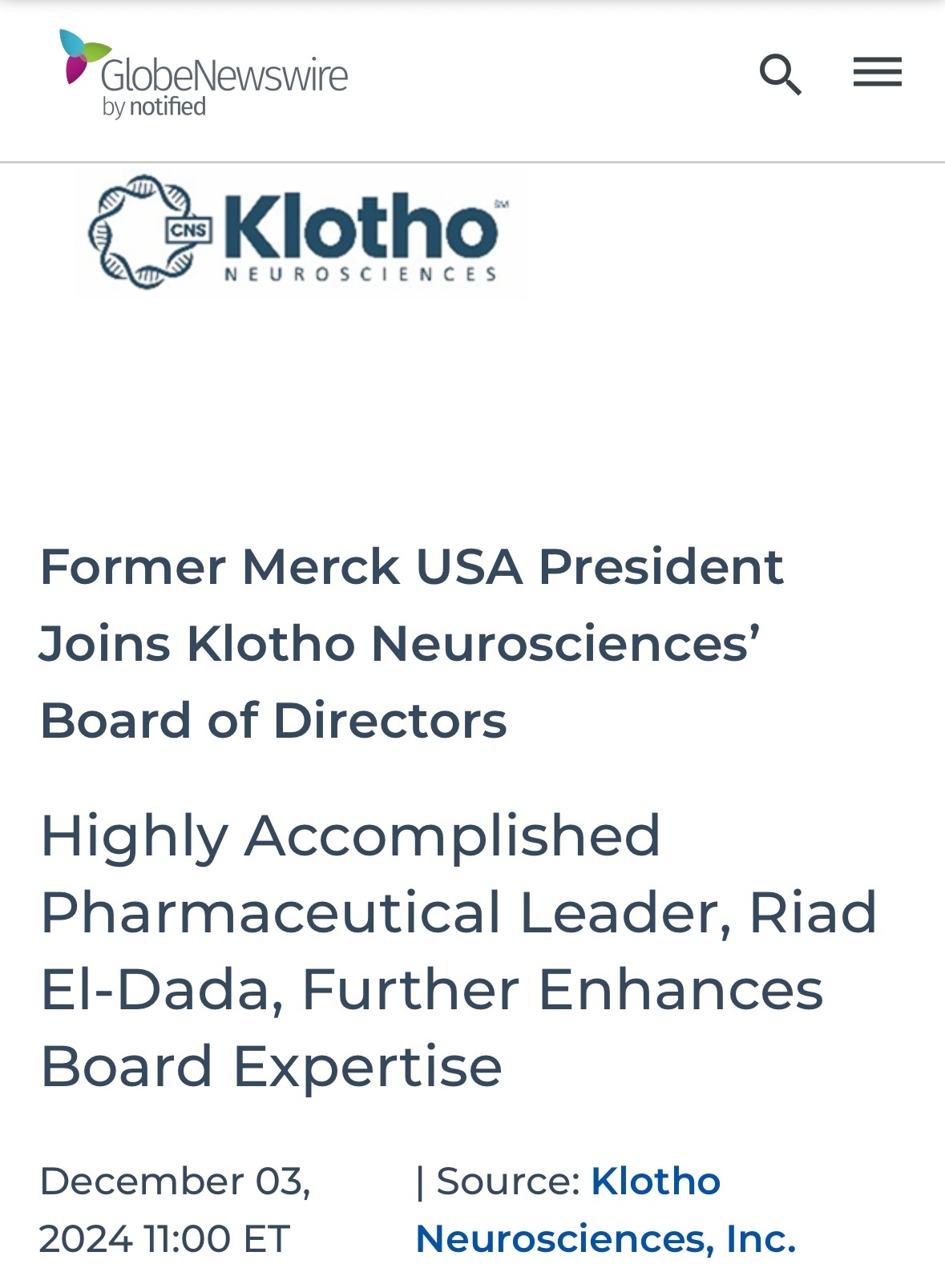 $Klotho Neurosciences (KLTO.US)$