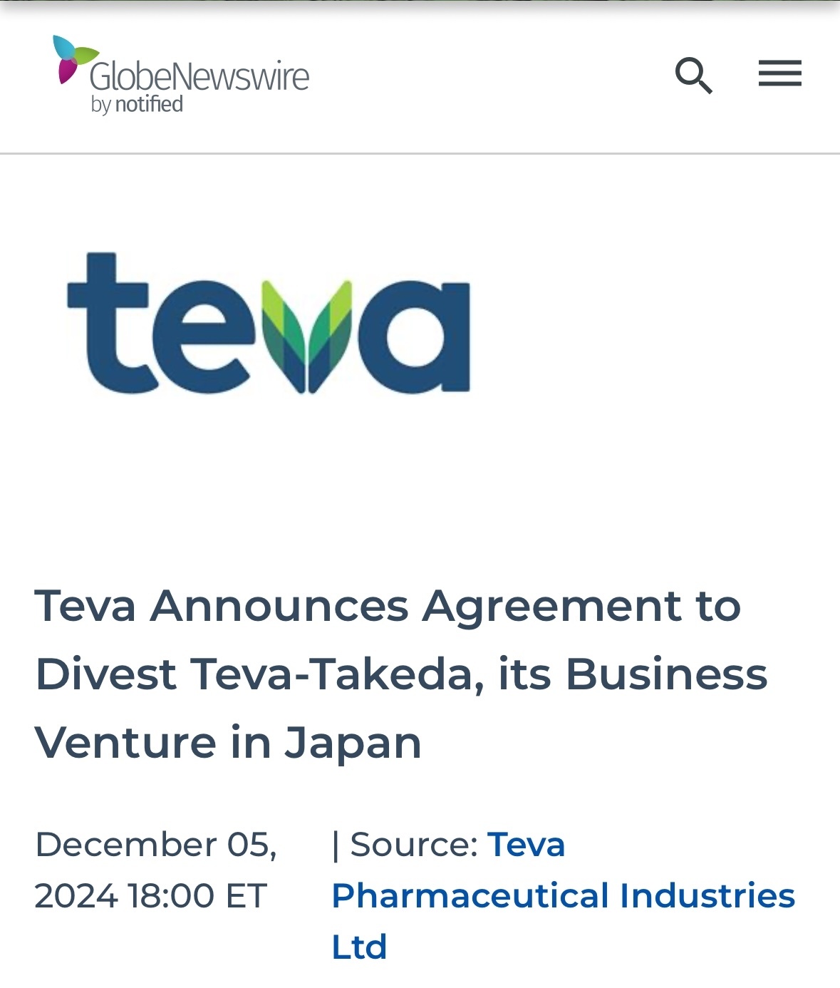 $Teva Pharmaceutical Industries (TEVA.US)$