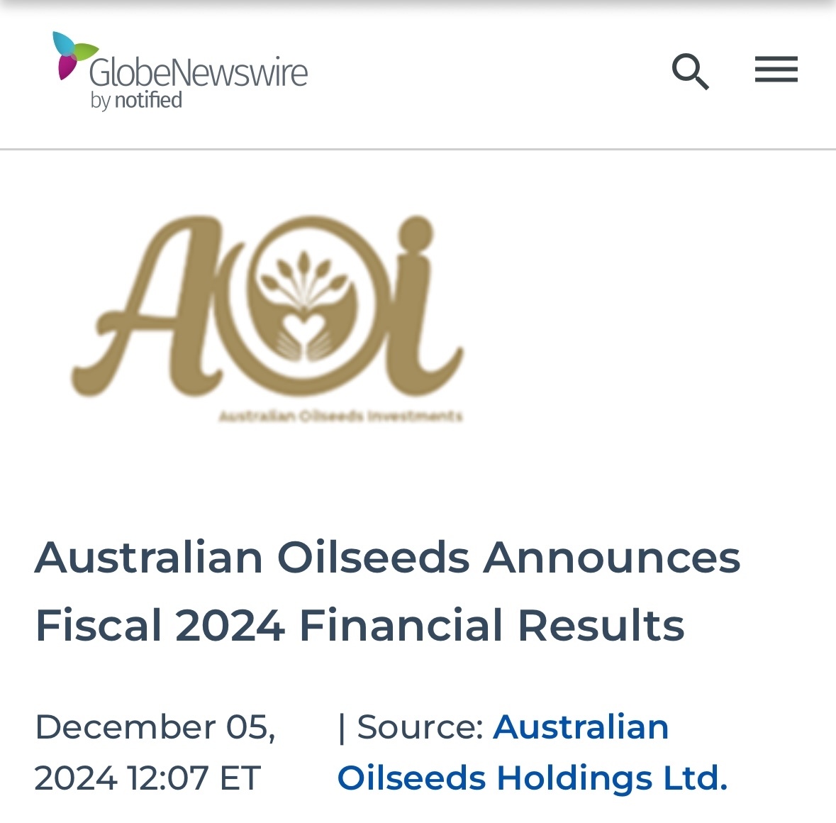 $Australian Oilseeds Holdings (COOT.US)$