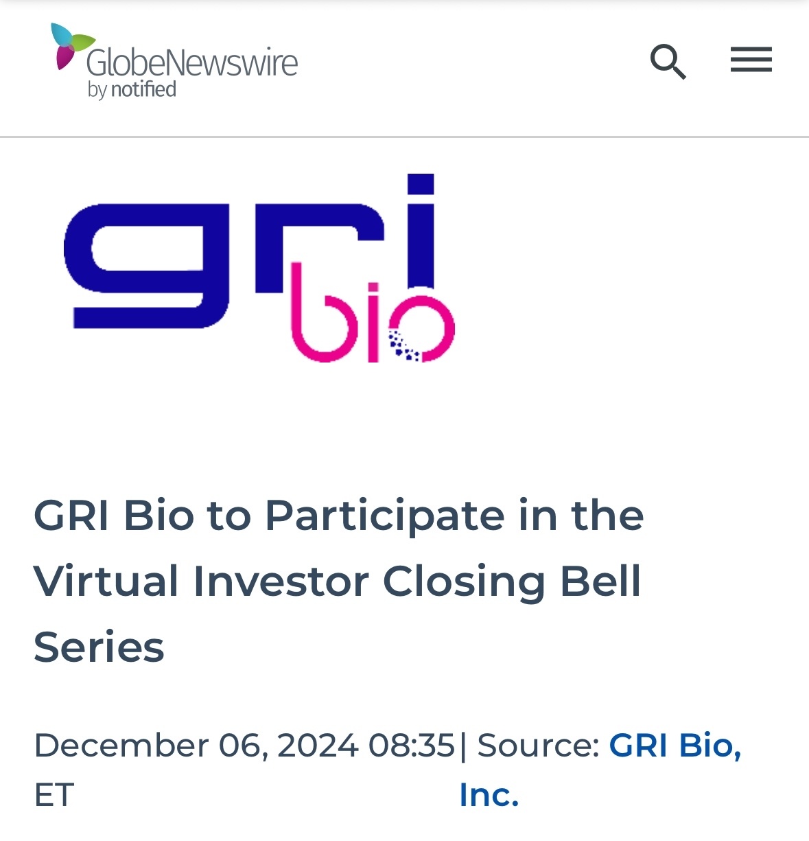 $GRI Bio (GRI.US)$