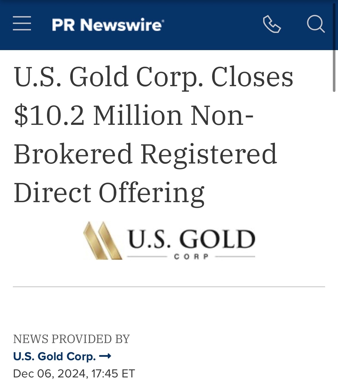 $U.S. Gold Corp (USAU.US)$