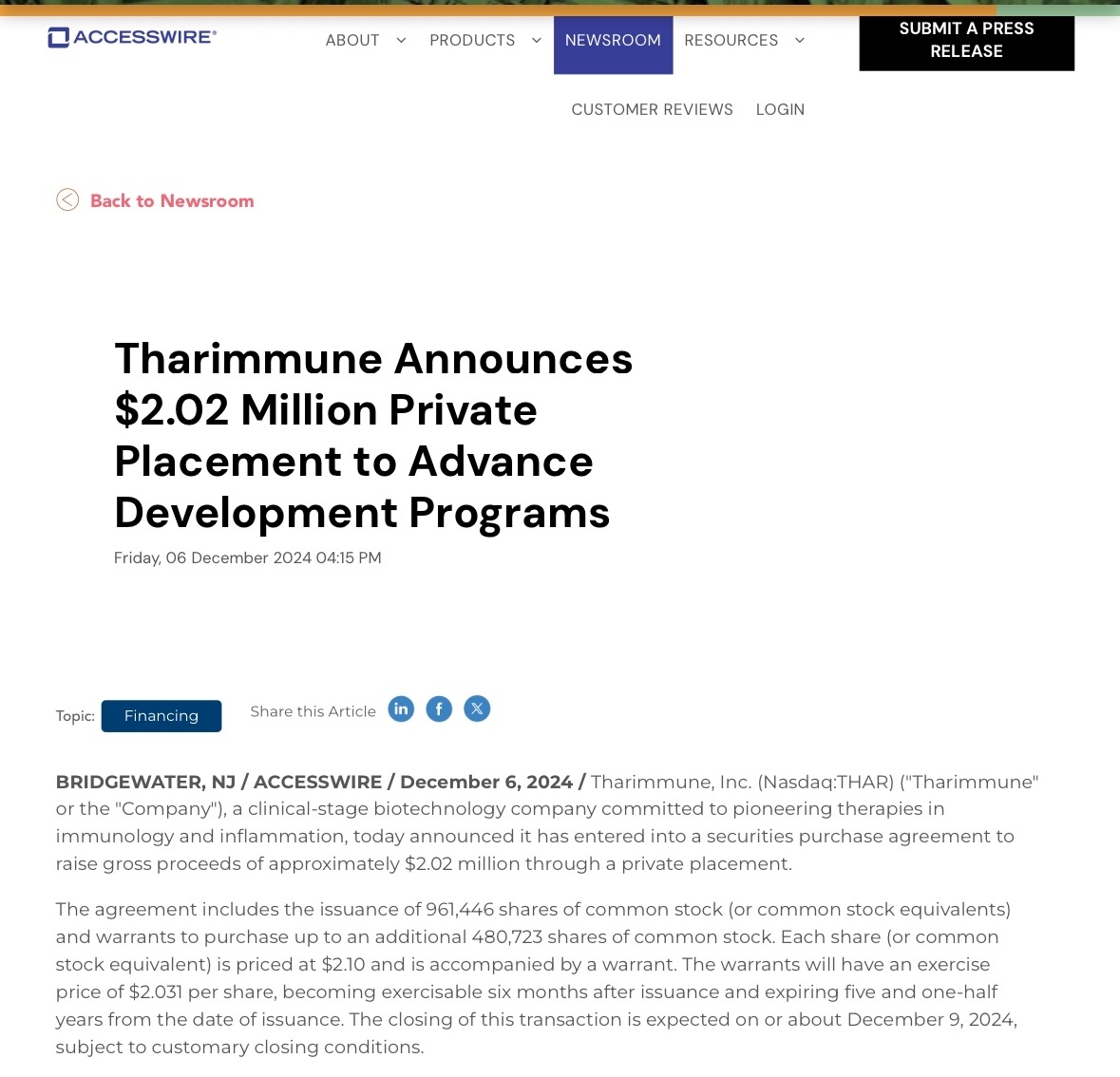 $Tharimmune (THAR.US)$