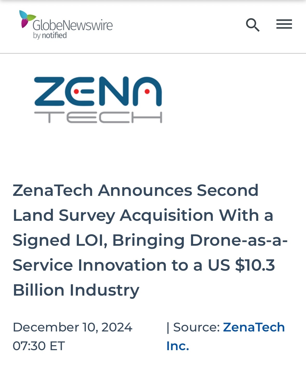 $ZenaTech (ZENA.US)$