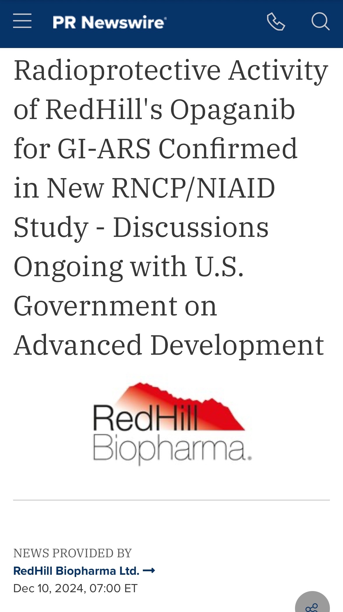 $Redhill Biopharma (RDHL.US)$