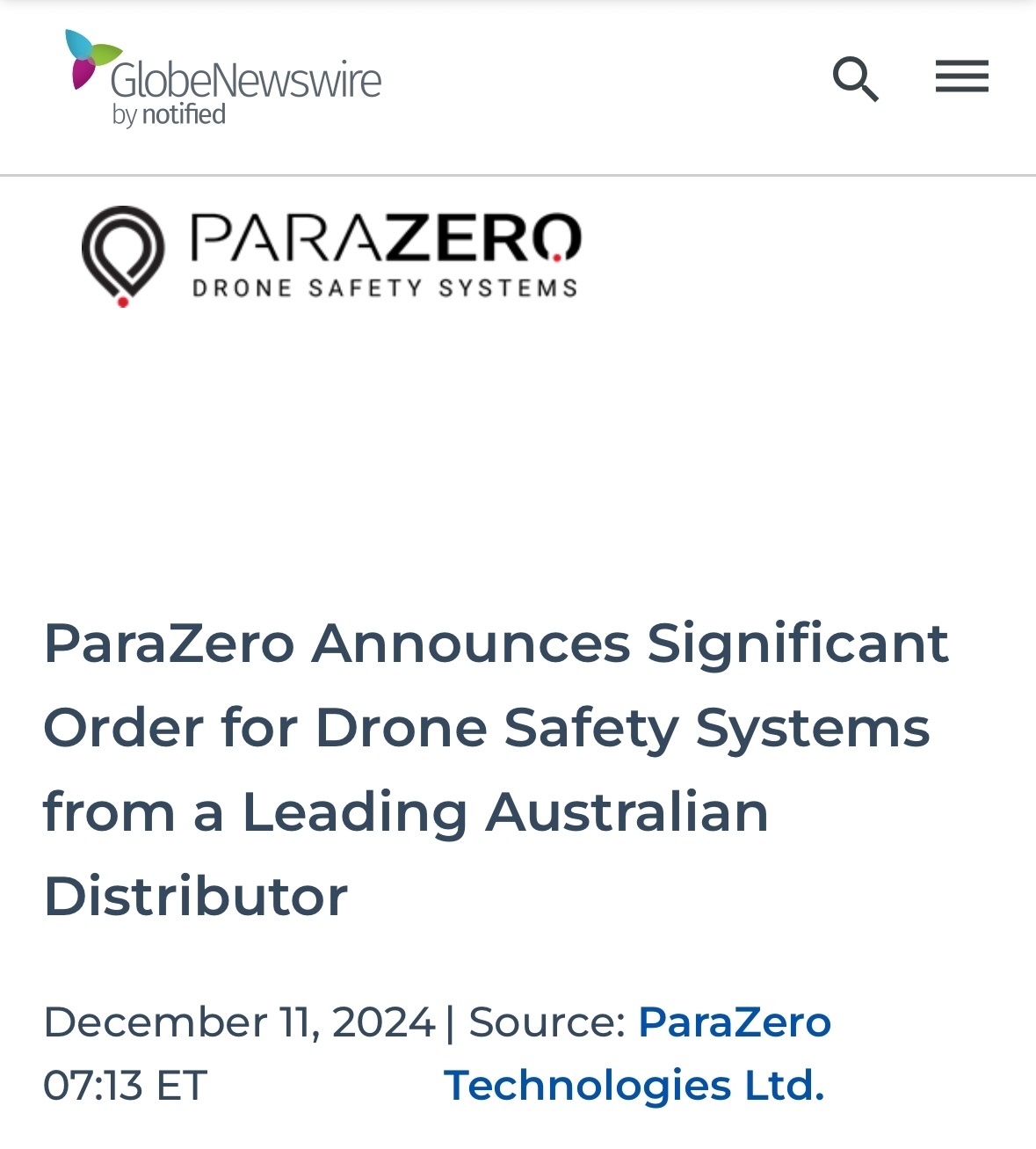 $ParaZero Technologies (PRZO.US)$