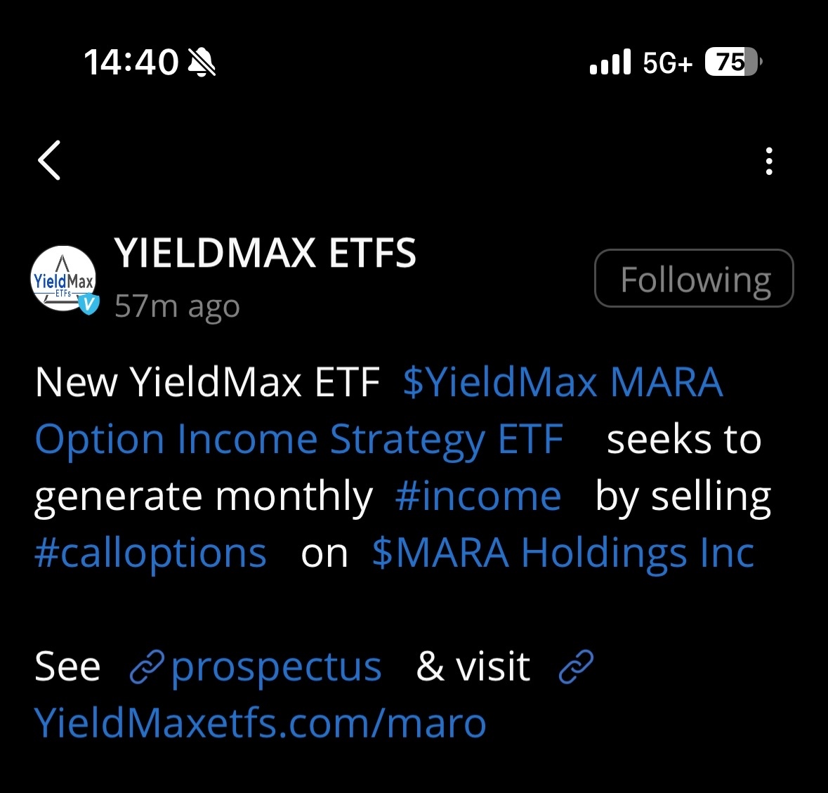 $YieldMax MARA Option Income Strategy ETF (MARO.US)$