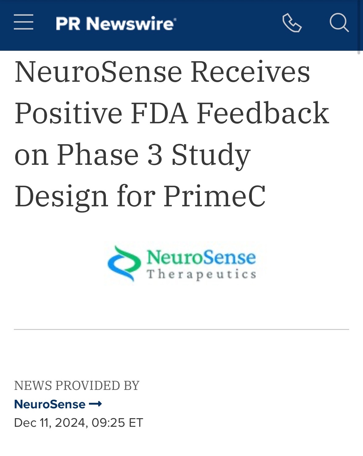 $NeuroSense Therapeutics (NRSN.US)$